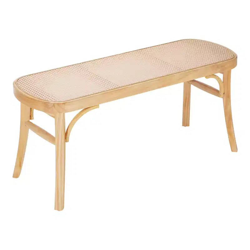 VEVOR Rattan Bench, 43.3 Wooden Rattan Bench, Entrywway Bench with Oak Wood Legs, Bedroom End of Bed Boho Bench with Hand Woven Rattan