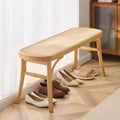 Banc en rotin tressé à la main de 110 cm – Pieds en bois de chêne, banc bohème pour entrée et chambre à coucher