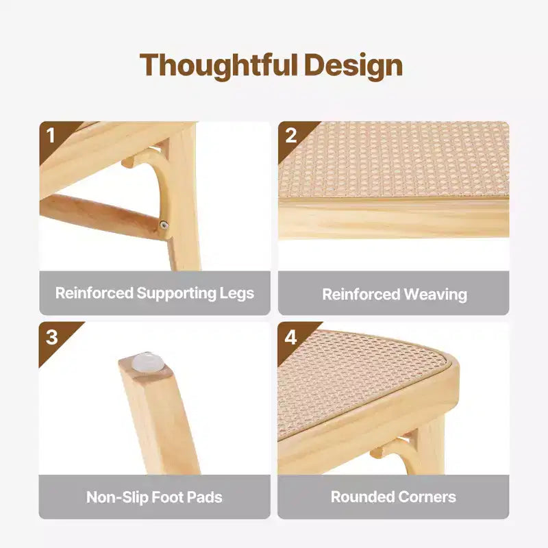 Banc en rotin tressé à la main de 110 cm – Pieds en bois de chêne, banc bohème pour entrée et chambre à coucher