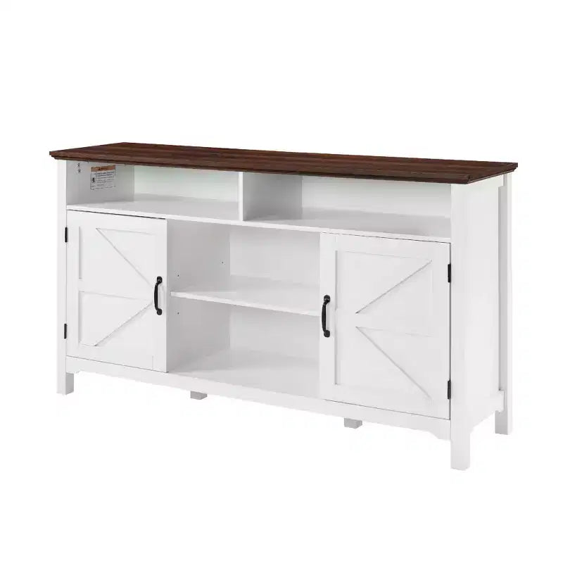Buffet de salle à manger blanc style ferme – Porte coulissante, 5 étagères, 147,6 cm de large
