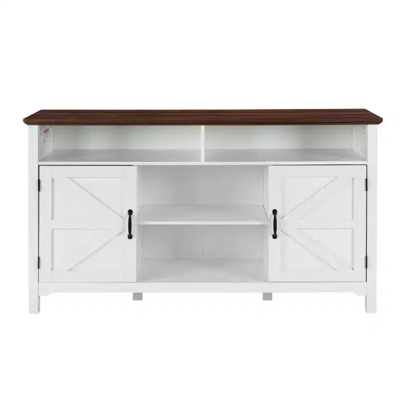 Buffet de salle à manger blanc style ferme – Porte coulissante, 5 étagères, 147,6 cm de large