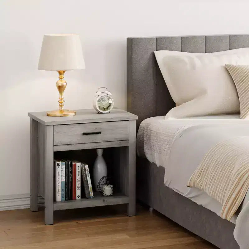 Tables de chevet grises avec tiroir de rangement, table d'appoint en bois pour chambre à coucher, salon, bureau