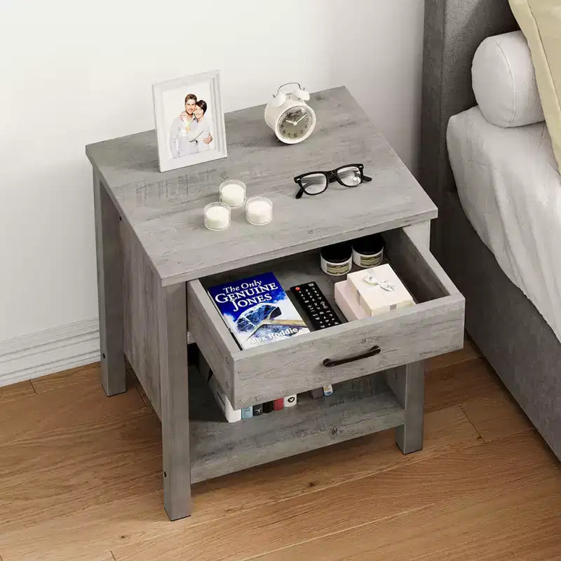 Tables de chevet grises avec tiroir de rangement, table d'appoint en bois pour chambre à coucher, salon, bureau