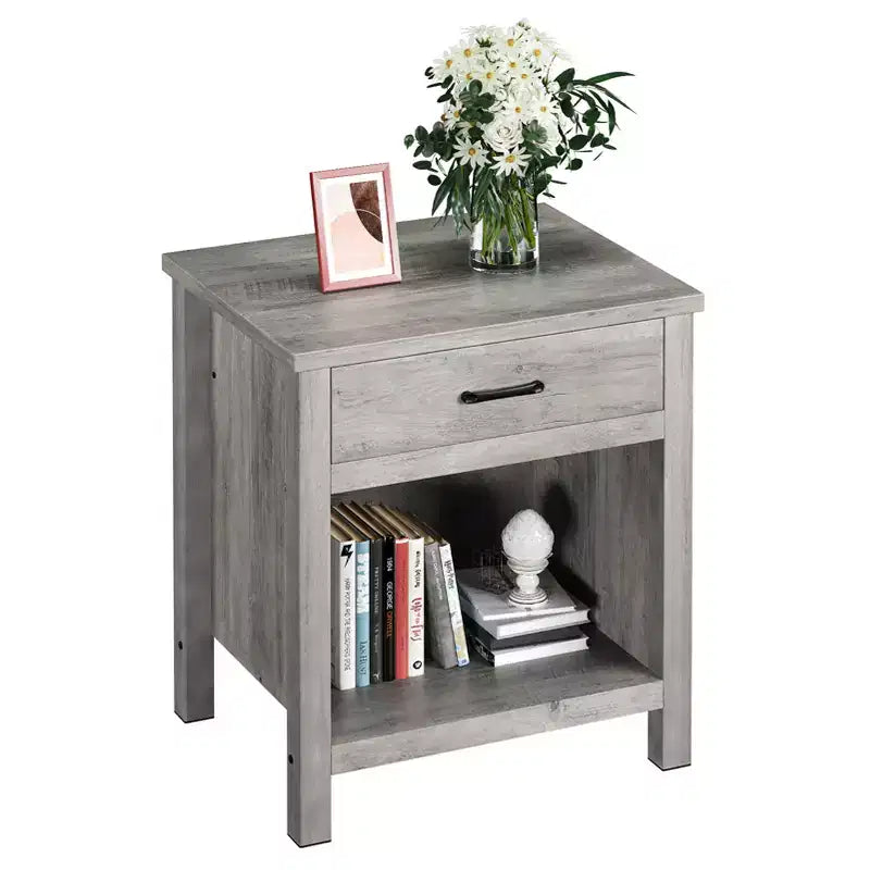 Tables de chevet grises avec tiroir de rangement, table d'appoint en bois pour chambre à coucher, salon, bureau