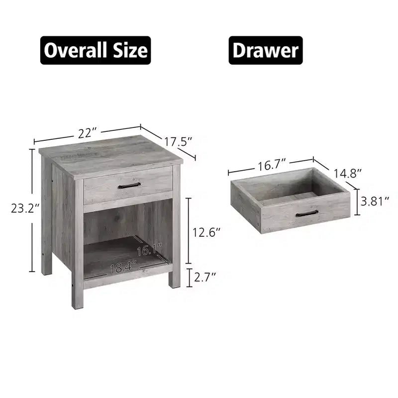 Tables de chevet grises avec tiroir de rangement, table d'appoint en bois pour chambre à coucher, salon, bureau