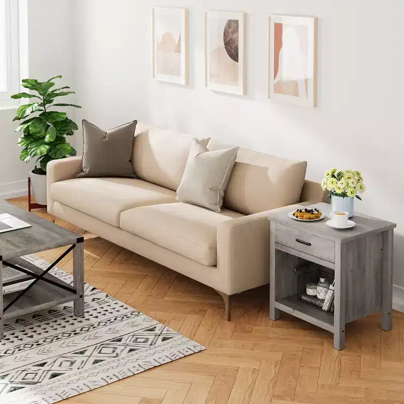 Tables de chevet grises avec tiroir de rangement, table d'appoint en bois pour chambre à coucher, salon, bureau