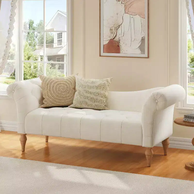 Banc en velours capitonné vintage avec accoudoirs arrondis – 154 cm de large, capacité de 136 kg