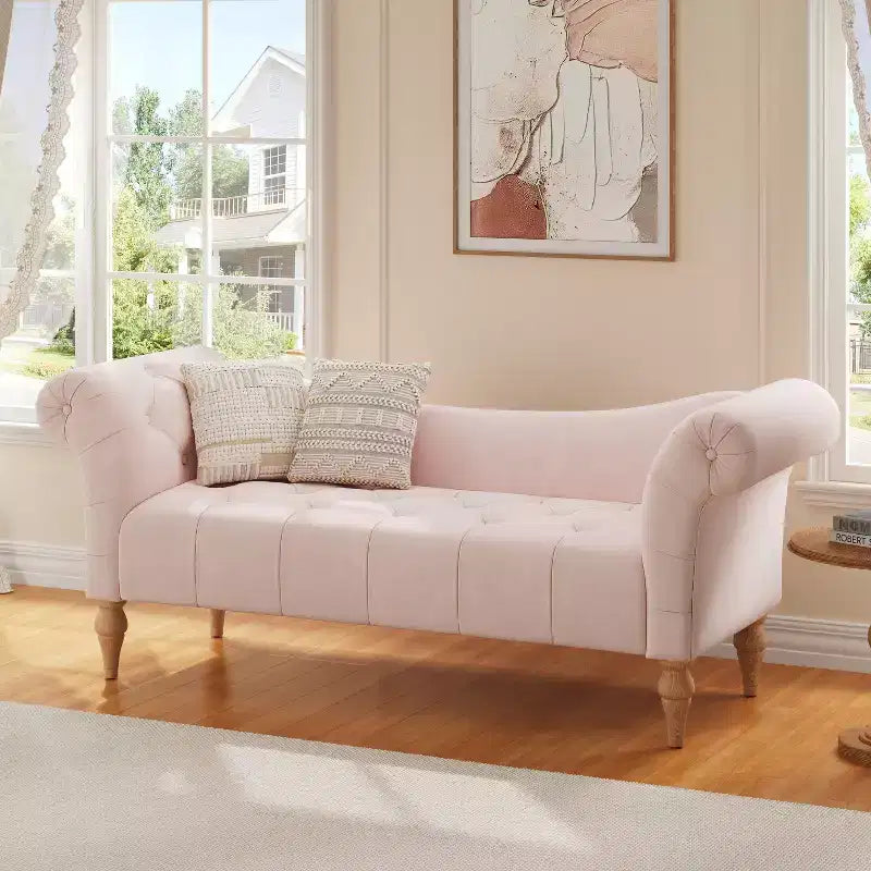 Banc en velours capitonné vintage avec accoudoirs arrondis – 154 cm de large, capacité de 136 kg