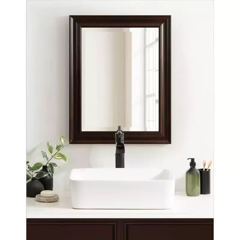 Miroir mural rectangulaire pour salle de bain – Cadre étagé Espresso, 23,25"L x 29,25"H