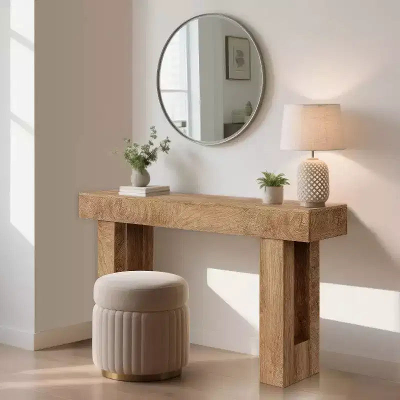 Table console rustique de 63 po – Table d'entrée de style ferme avec étagère ouverte pour le salon et le couloir