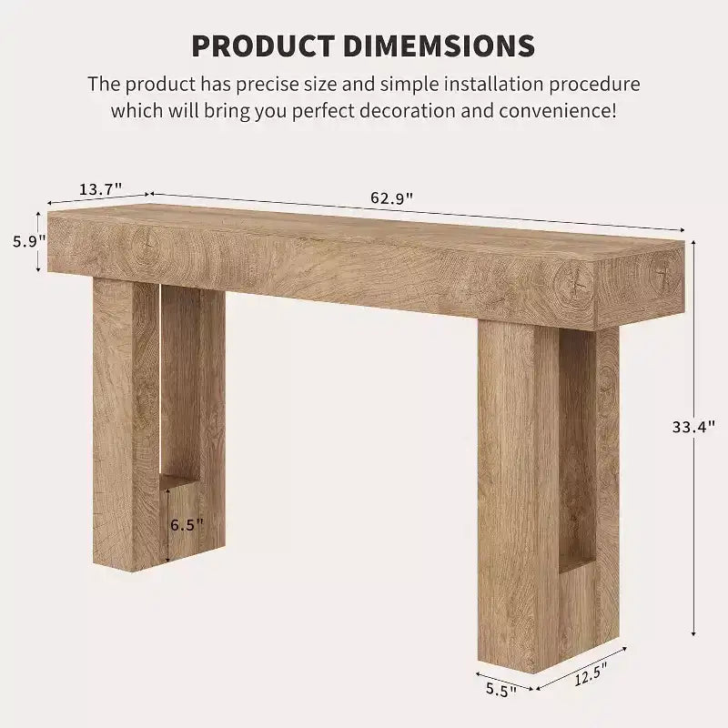 Table console rustique de 63 po – Table d'entrée de style ferme avec étagère ouverte pour le salon et le couloir