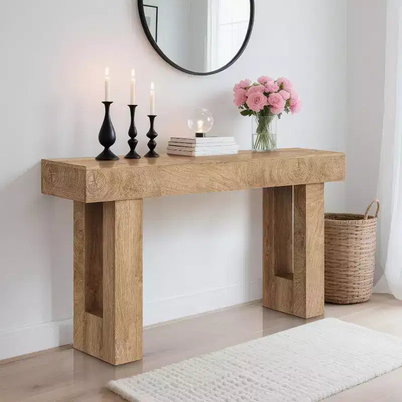 Table console rustique de 63 po – Table d'entrée de style ferme avec étagère ouverte pour le salon et le couloir