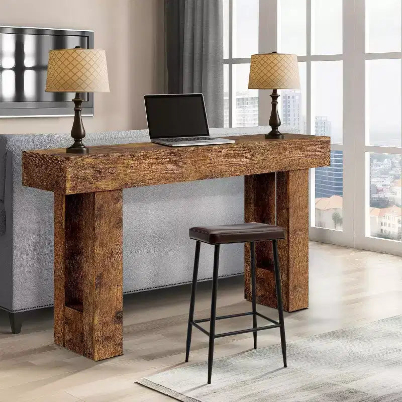 Table console rustique de 63 po – Table d'entrée de style ferme avec étagère ouverte pour le salon et le couloir