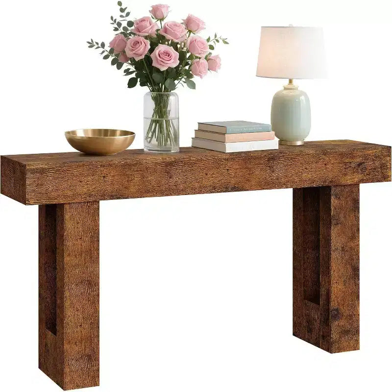 Table console rustique de 63 po – Table d'entrée de style ferme avec étagère ouverte pour le salon et le couloir