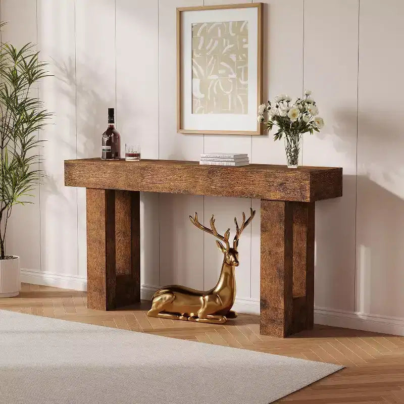 63 Rustic Console Table - Farmhouse Entryway Table w/ Open Shelf for Living Room & Hallway