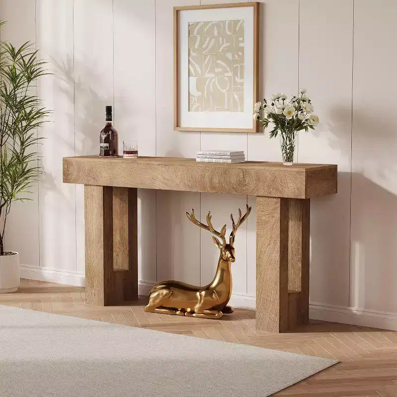 Table console rustique de 63 po – Table d'entrée de style ferme avec étagère ouverte pour le salon et le couloir