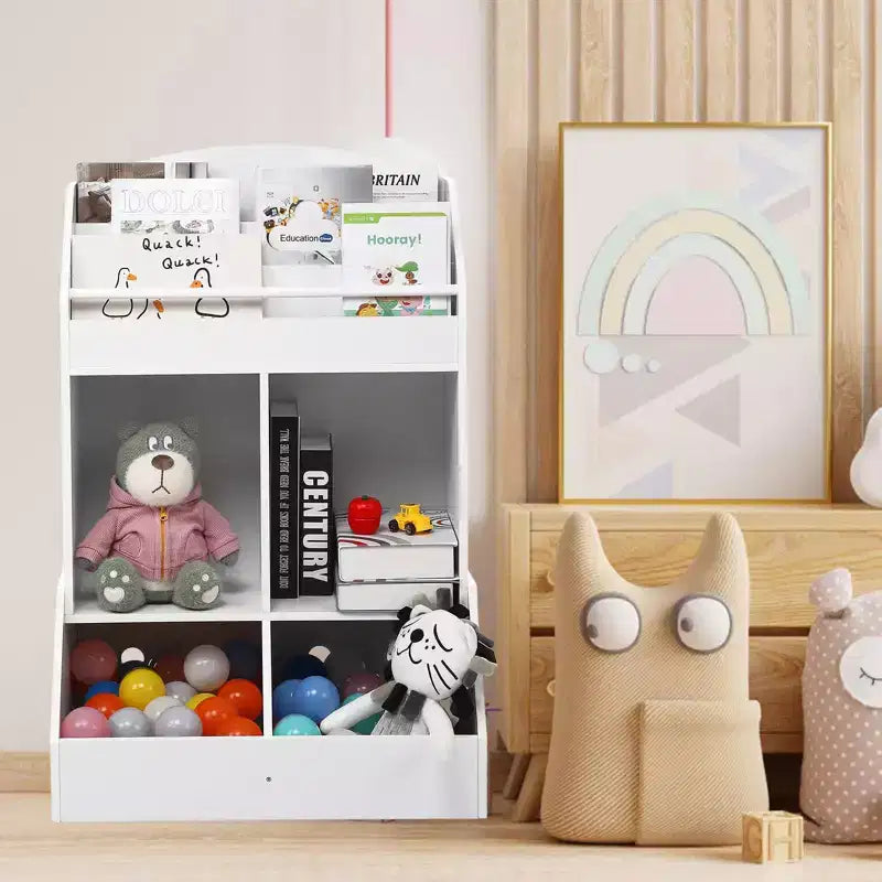 Kids Bookshelf with Toy Storage, Wooden Book Shelf Organizer for Toddlers, Children's Rooms and Playrooms