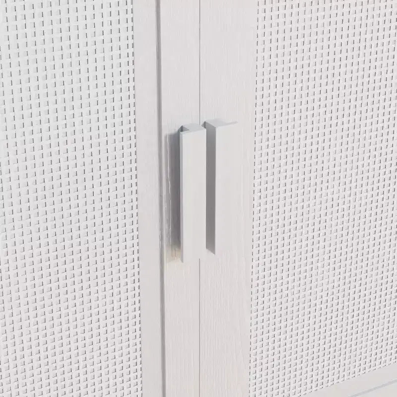 Meuble de rangement haut de 31 po en grain de bois blanc, organisateur de rangement avec 2 portes en rotin tressé pour chambre à coucher/salon/salle à manger