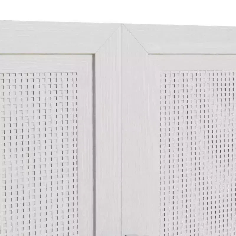 Meuble de rangement haut de 31 po en grain de bois blanc, organisateur de rangement avec 2 portes en rotin tressé pour chambre à coucher/salon/salle à manger
