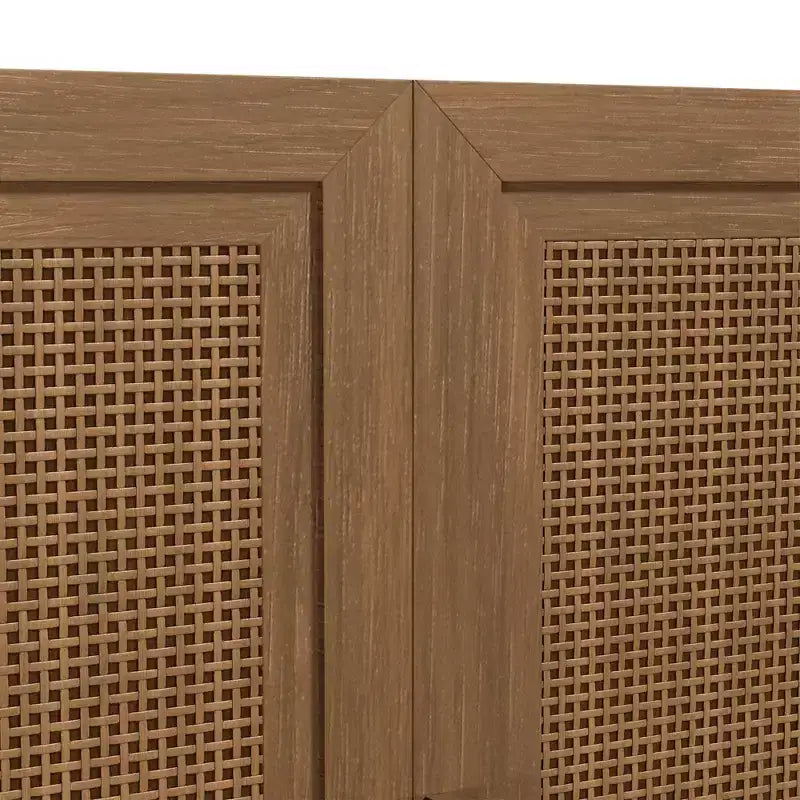 Meuble de rangement haut de 31 po en grain de bois blanc, organisateur de rangement avec 2 portes en rotin tressé pour chambre à coucher/salon/salle à manger