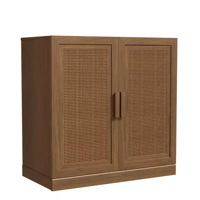 Meuble de rangement haut de 31 po en grain de bois blanc, organisateur de rangement avec 2 portes en rotin tressé pour chambre à coucher/salon/salle à manger