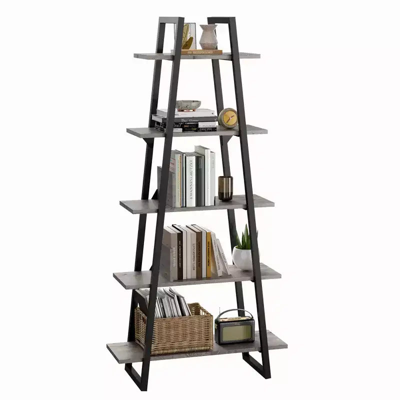 Tall 5 Tier Industrial Wood Bookshelf with Open Rustic Design, Standing Display Shelves for Home Office Storage