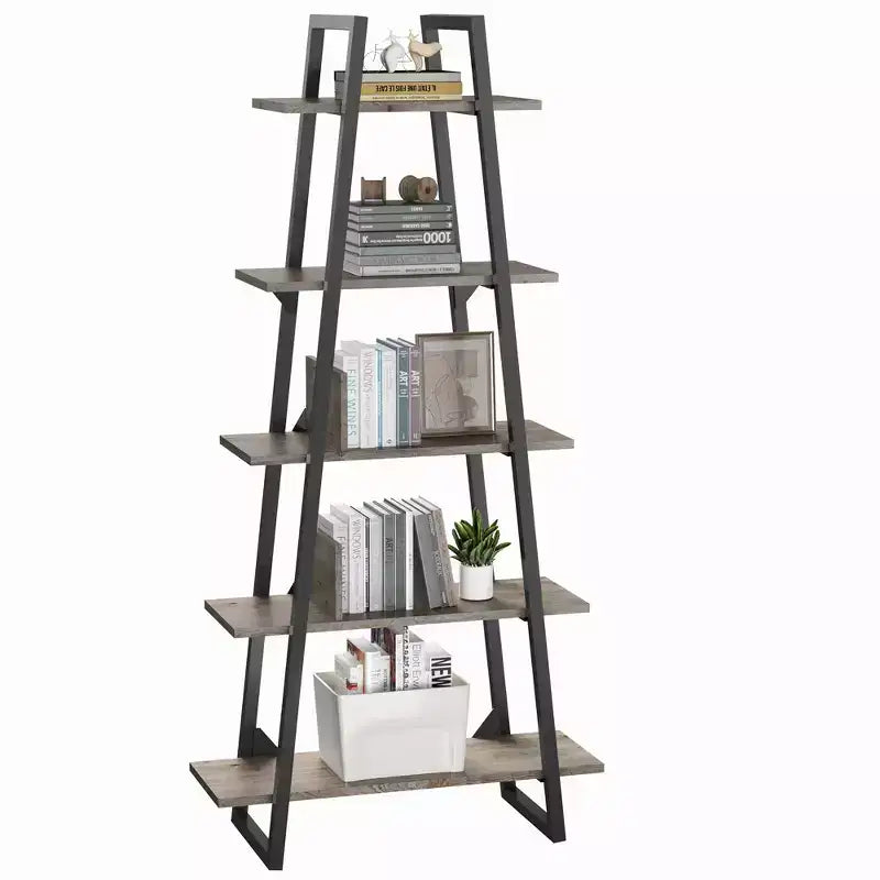 Étagère bibliothèque industrielle à 5 niveaux – Design rustique ouvert, étagères de présentation autoportantes
