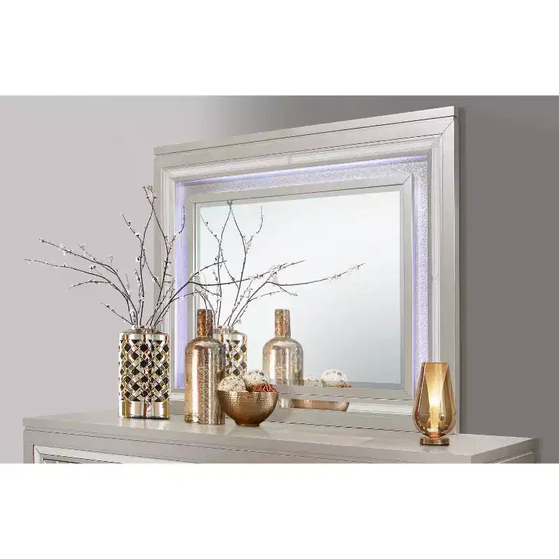 Miroir mural de chambre transitionnel couleur champagne – Cadre élégant, 152 cm H x 89 cm L