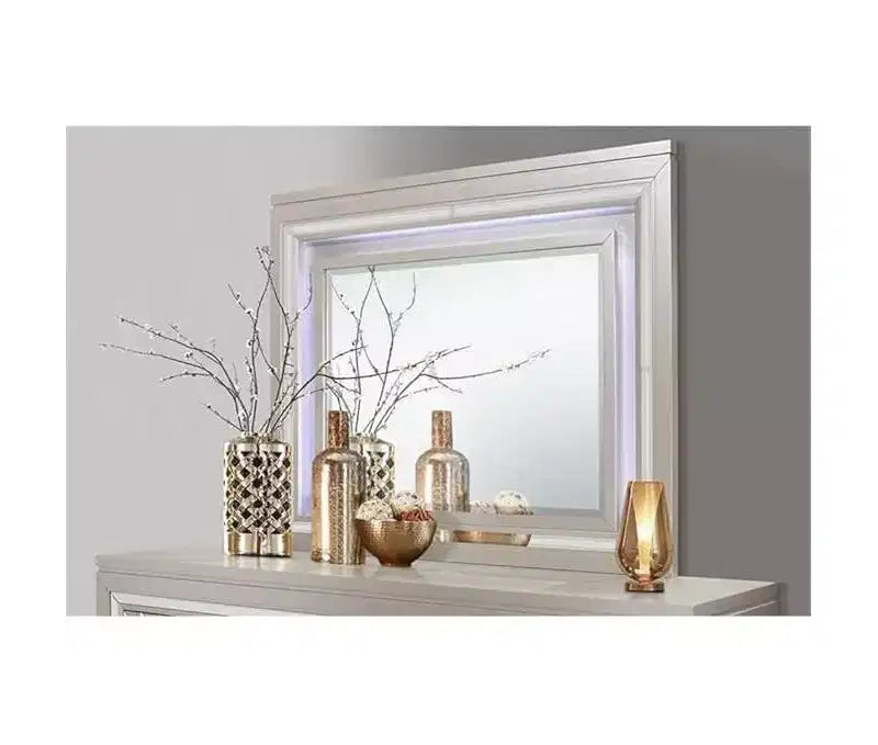 Miroir mural de chambre transitionnel couleur champagne – Cadre élégant, 152 cm H x 89 cm L