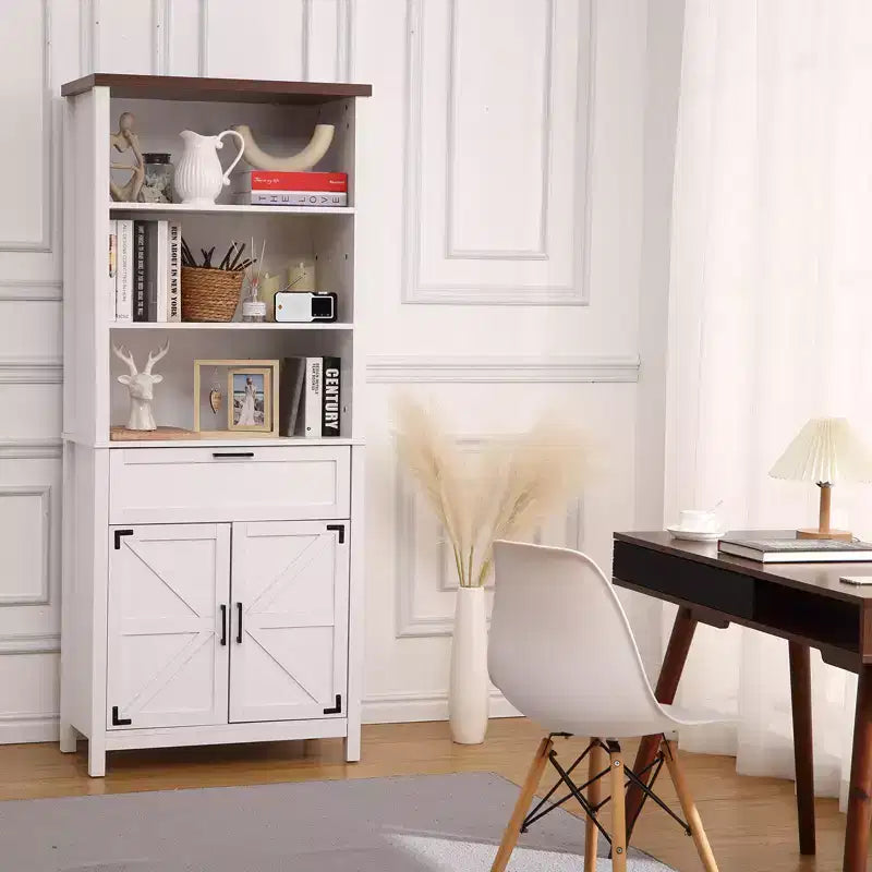Bibliothèque de 183 cm du sol au plafond avec portes – 6 étagères, tiroirs, étagères réglables