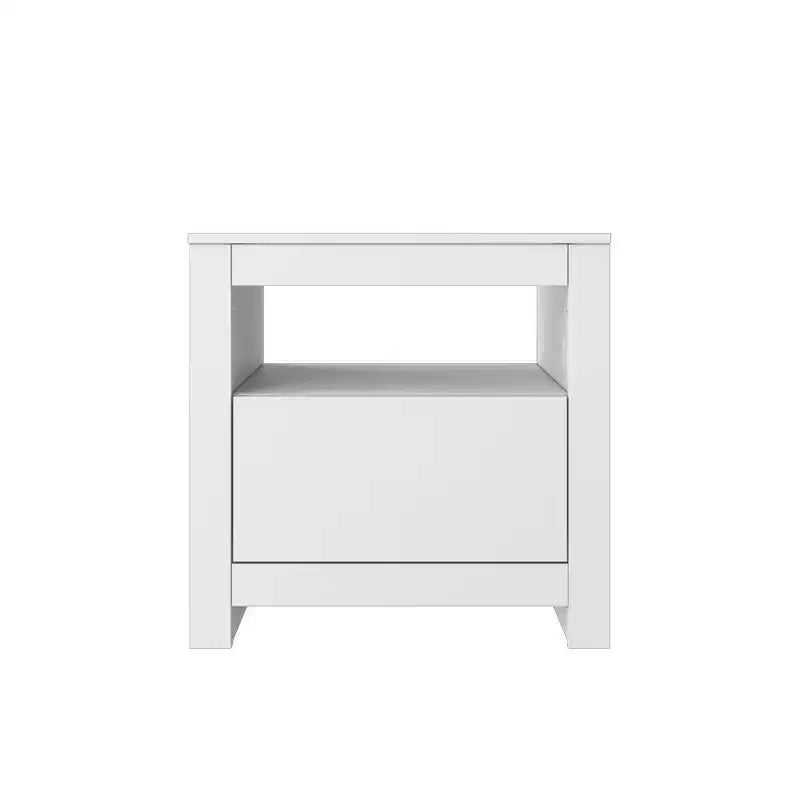 Homez 22.4 in. White Rectangle Wood End Table with 1 Drawer