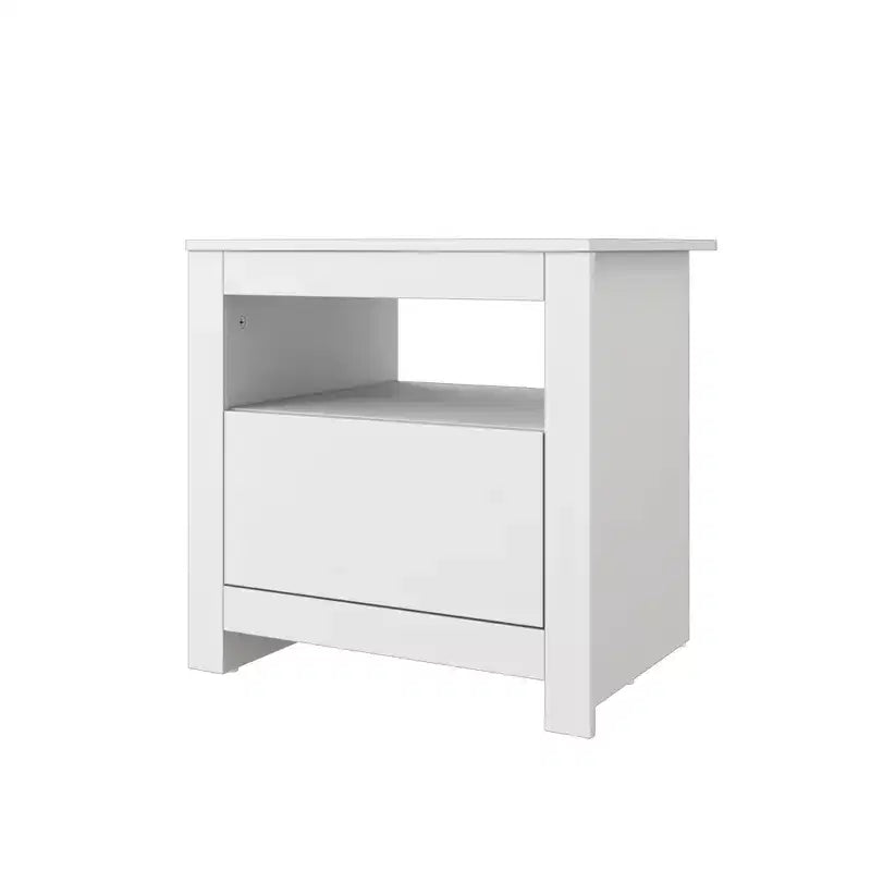 22.4" White Rectangle Wood End Table with 1 Drawer & Open Shelf
