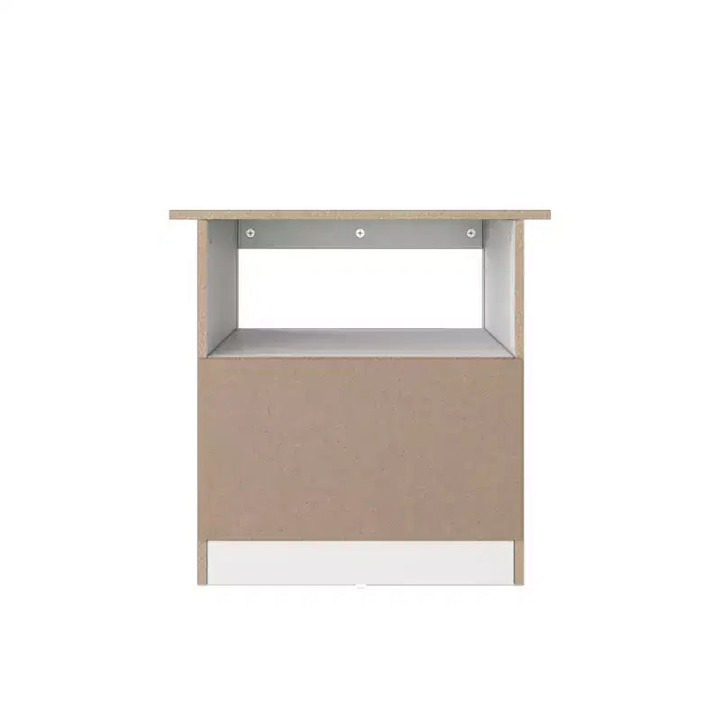 Table d'appoint rectangulaire blanche en bois de 57 cm avec 1 tiroir et étagère ouverte