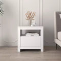 Table d'appoint rectangulaire blanche en bois de 57 cm avec 1 tiroir et étagère ouverte