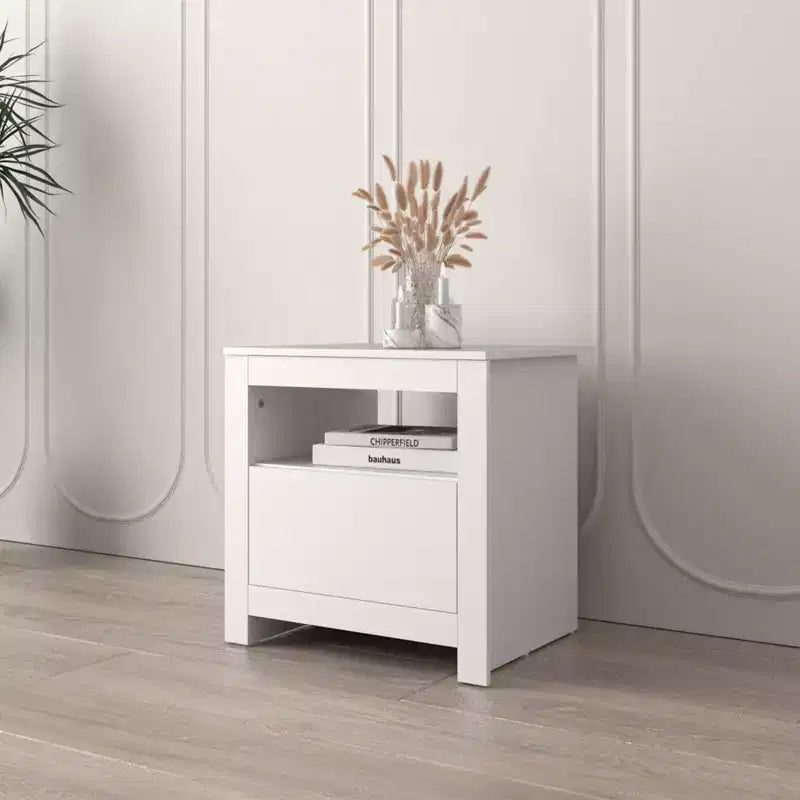 22.4" White Rectangle Wood End Table with 1 Drawer & Open Shelf