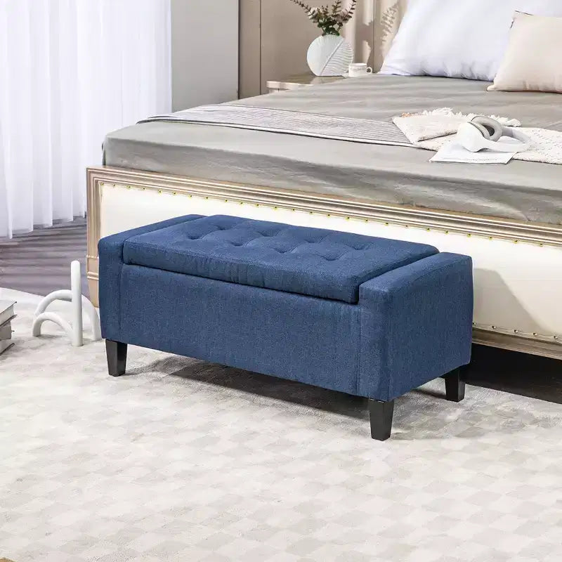 Banc de rangement ottoman rembourré, ottoman capitonné avec rangement caché, couvercle relevable pour salon