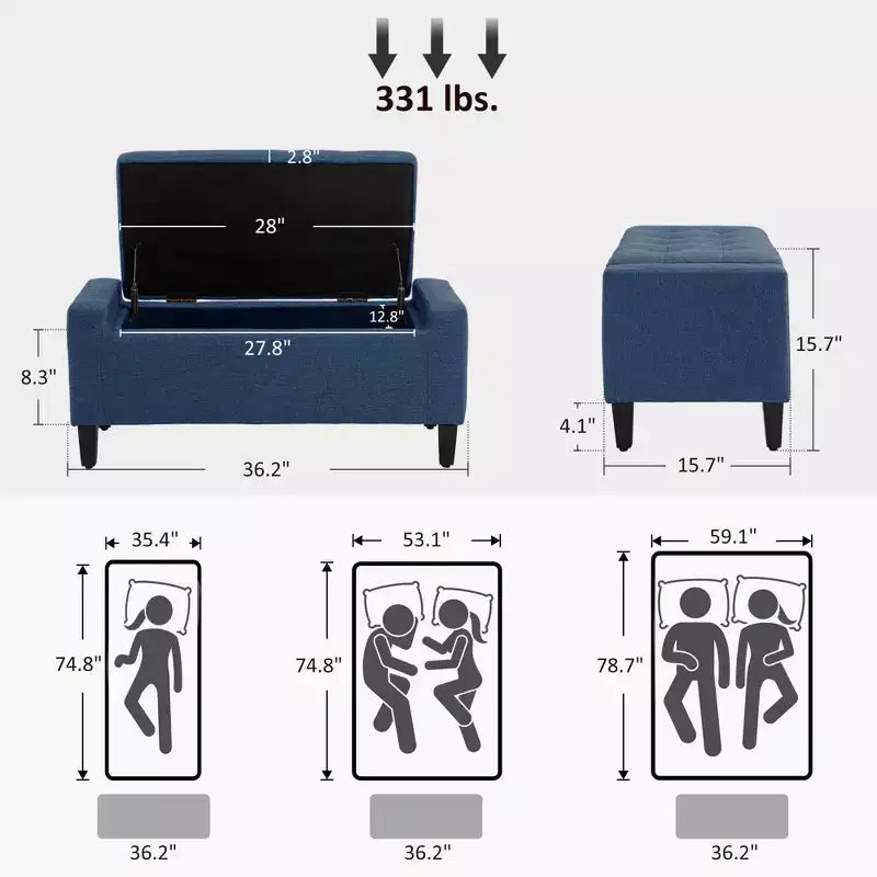 Banc de rangement ottoman rembourré, ottoman capitonné avec rangement caché, couvercle relevable pour salon