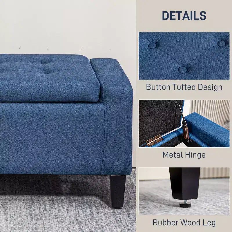 Banc de rangement ottoman rembourré, ottoman capitonné avec rangement caché, couvercle relevable pour salon