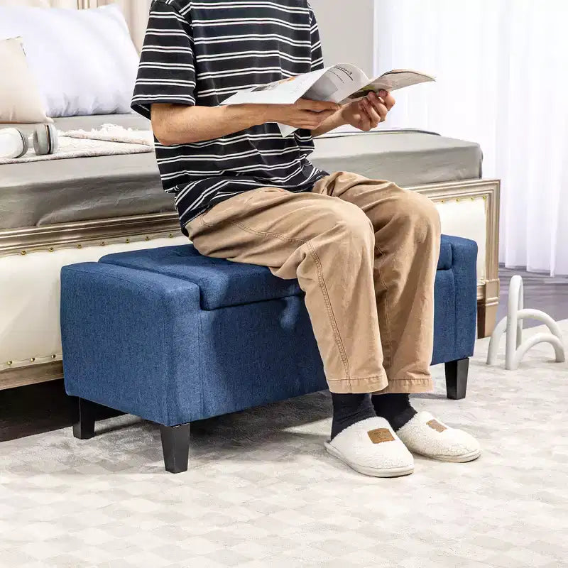 Banc de rangement ottoman rembourré, ottoman capitonné avec rangement caché, couvercle relevable pour salon