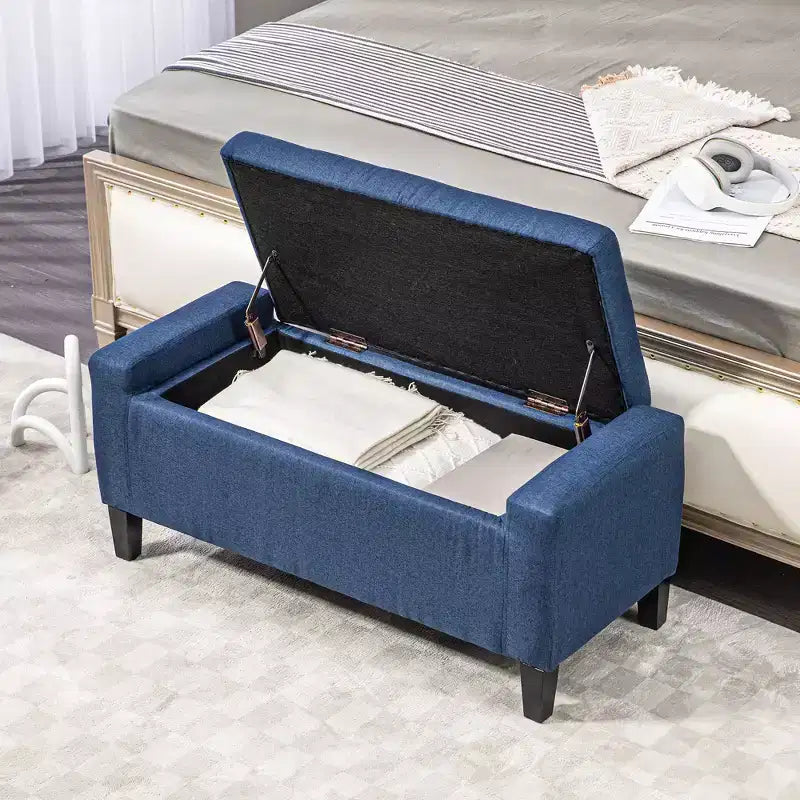 Banc de rangement ottoman rembourré, ottoman capitonné avec rangement caché, couvercle relevable pour salon