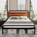 Cadre de lit plateforme king size en métal – Tête de lit en bois, 400 kg, rangement sous le lit