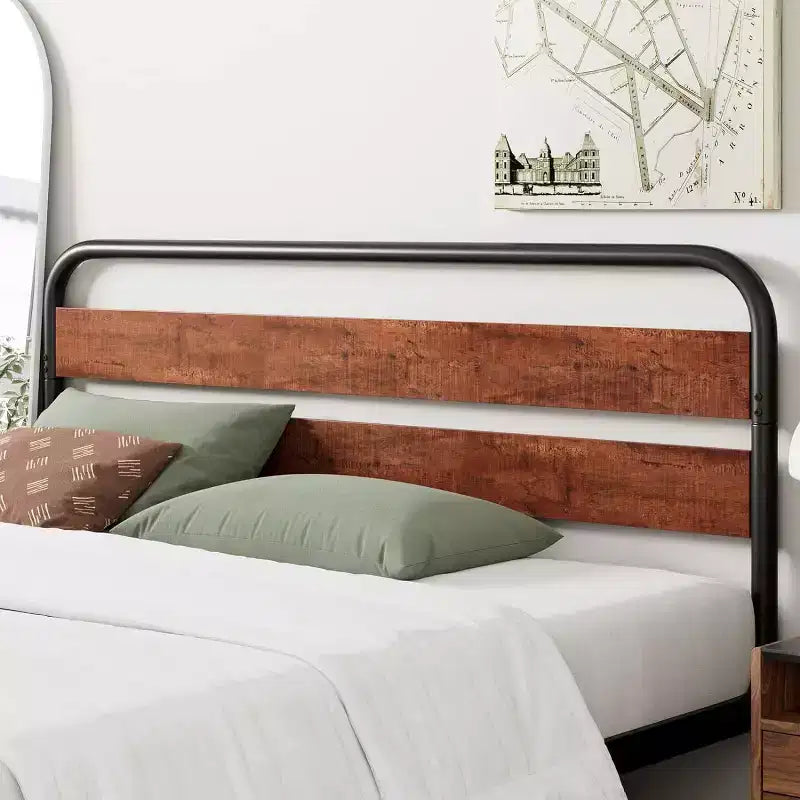 Cadre de lit plateforme king size en métal – Tête de lit en bois, 400 kg, rangement sous le lit