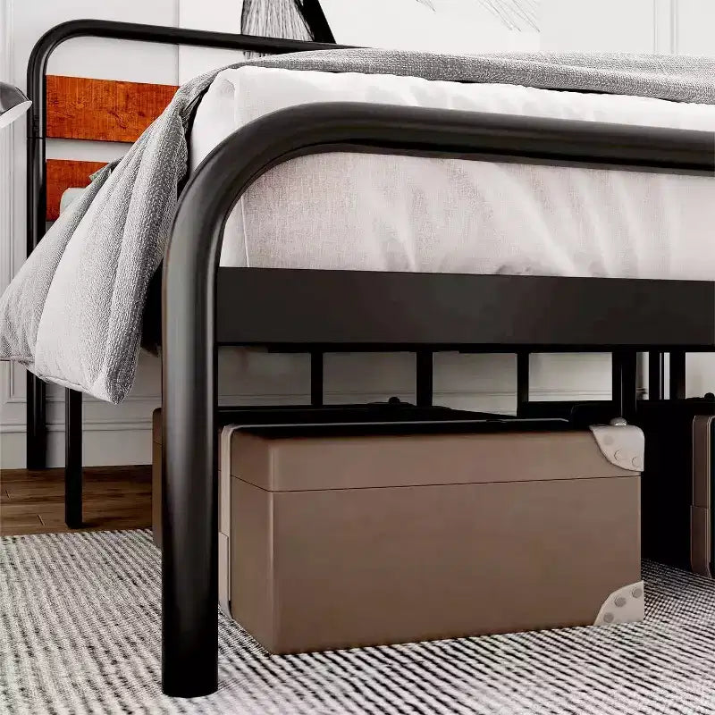 Cadre de lit plateforme king size en métal – Tête de lit en bois, 400 kg, rangement sous le lit
