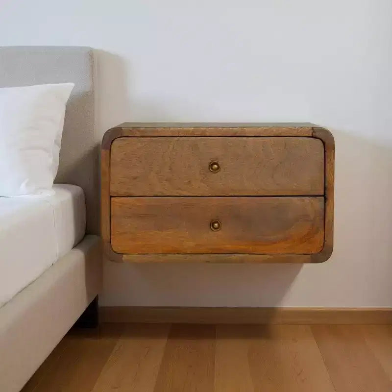 18" Brown Solid Wood Floating Nightstand – Wall-Mounted, Adjustable Height
