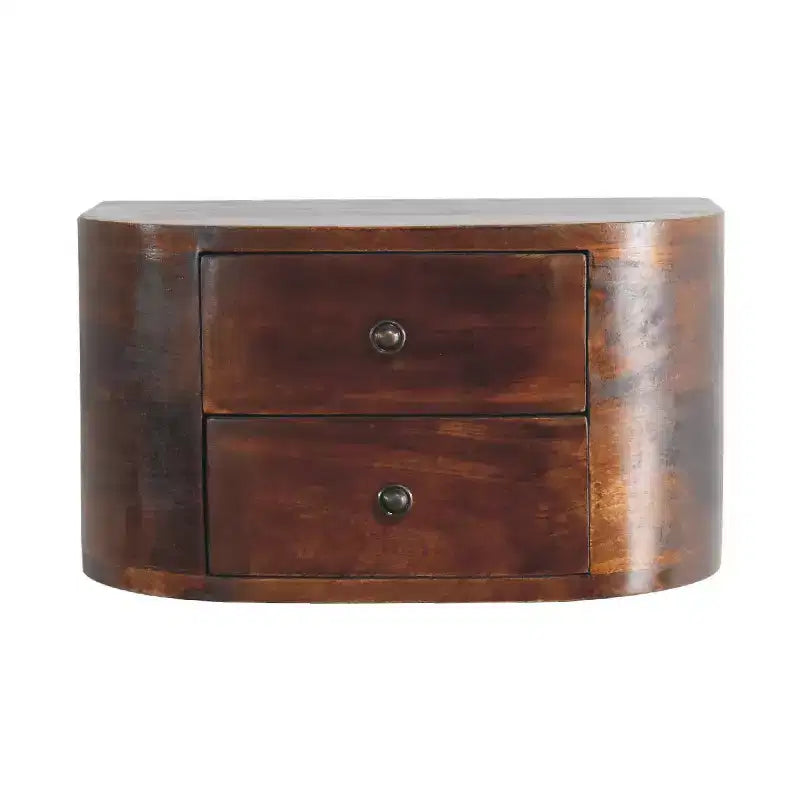 HomeRoots 18 Brown Solid Wood Round Two Drawer Floating Nightstand