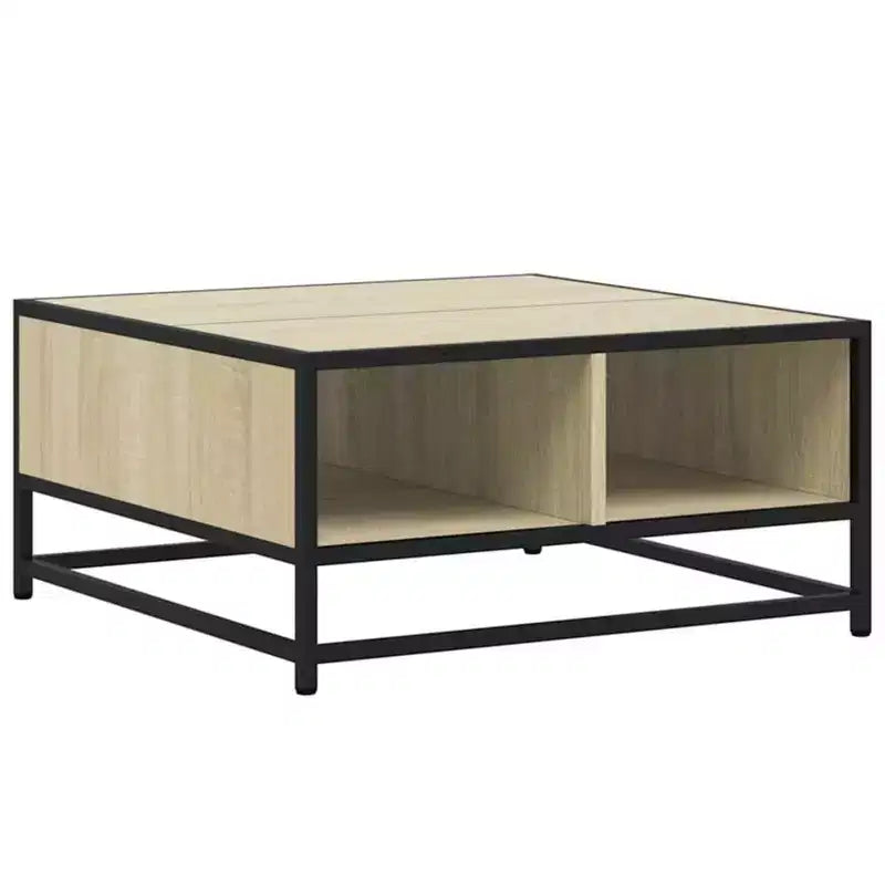 Table Basse Carrée de Rangement – Compartiment Caché, Finition Mate, Métal et Bois