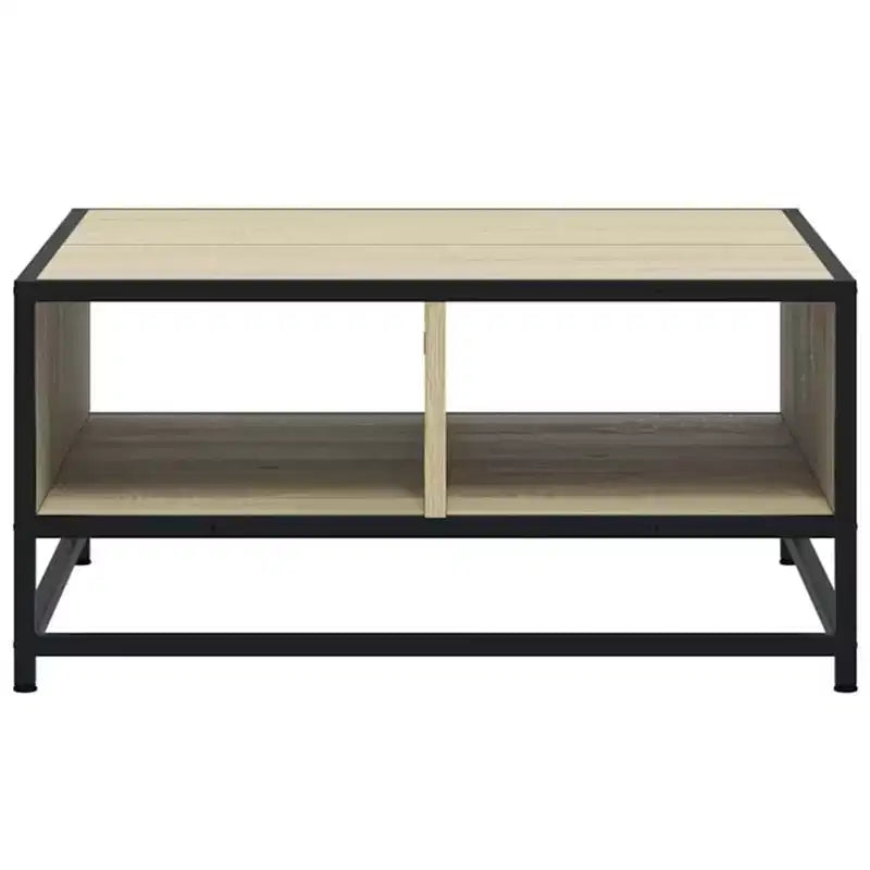 Table Basse Carrée de Rangement – Compartiment Caché, Finition Mate, Métal et Bois