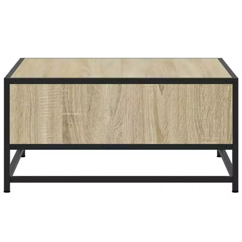 Table Basse Carrée de Rangement – Compartiment Caché, Finition Mate, Métal et Bois