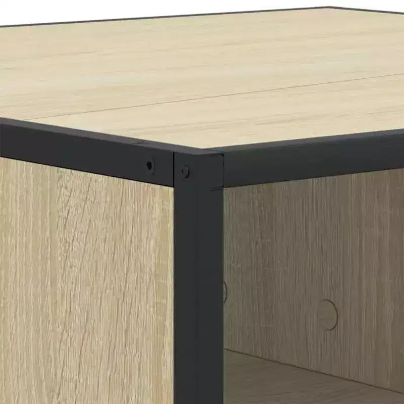 Table Basse Carrée de Rangement – Compartiment Caché, Finition Mate, Métal et Bois