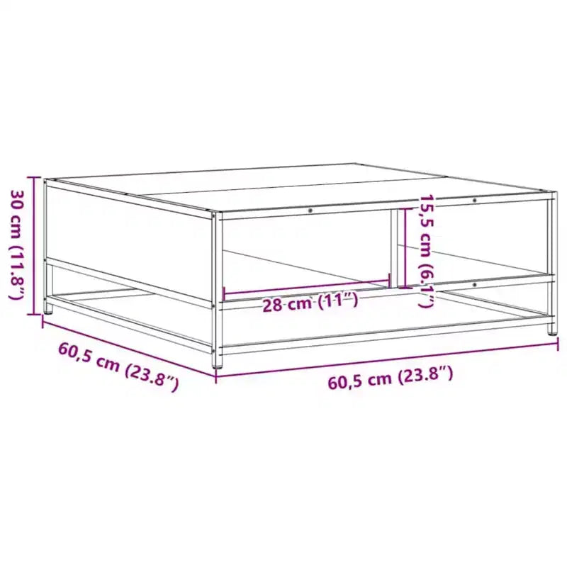Table Basse Carrée de Rangement – Compartiment Caché, Finition Mate, Métal et Bois